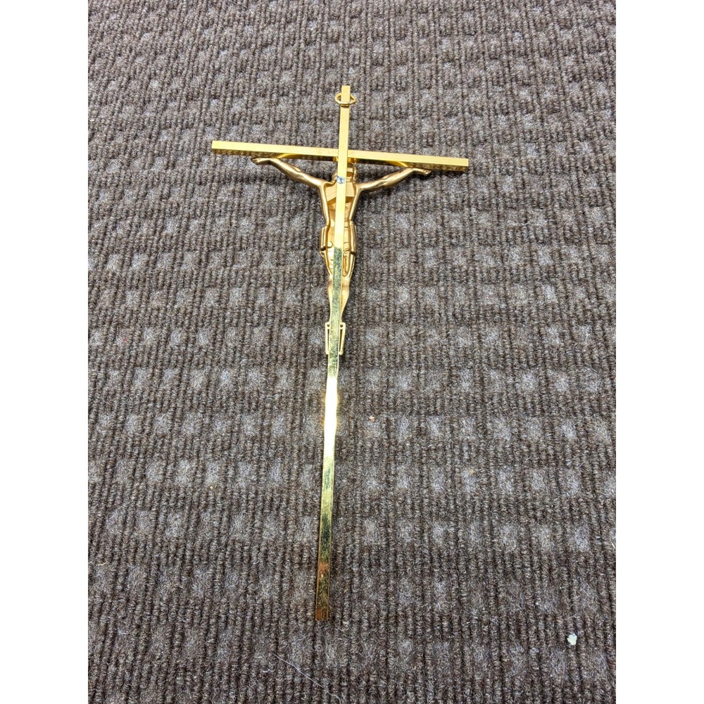 Vintage Gold Toned Hanging Loop Crucifix Wall Cross Religious Decor 10.25 Inch
